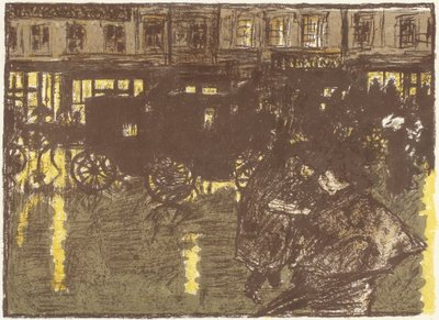 Straße am Abend, im Regen, Lithographie aus der Serie Einige Aspekte des Lebens in Paris von Pierre Bonnard